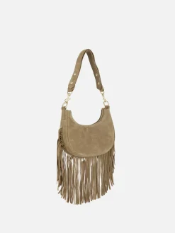 Rita Ora Fringed Suede Shoulder Bag