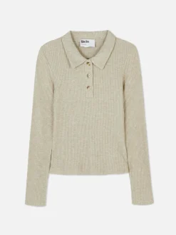 Rita Ora Long Sleeve Ribbed Polo