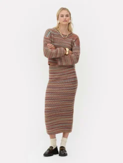 Rita Ora Striped Knit Midi Skirt