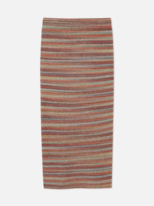 Rita Ora Striped Knit Midi Skirt