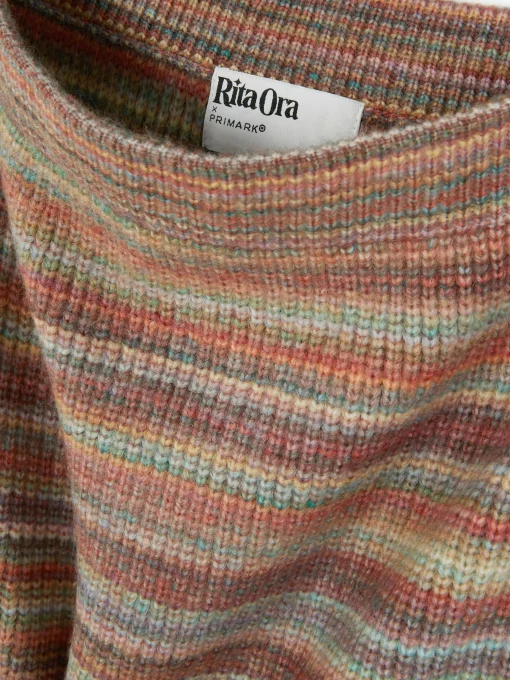 Rita Ora Striped Knit Midi Skirt
