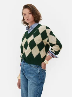 Rita Ora V-Neck Argyle Sweater