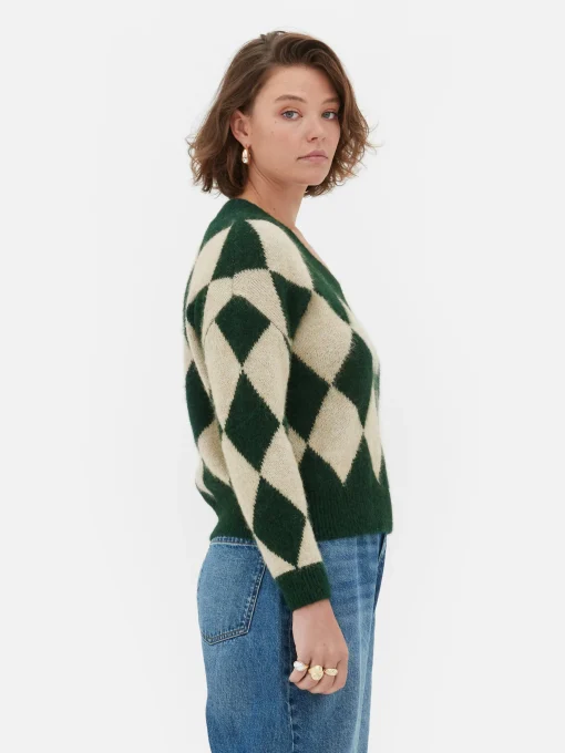 Rita Ora V-Neck Argyle Sweater
