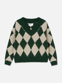 Rita Ora V-Neck Argyle Sweater