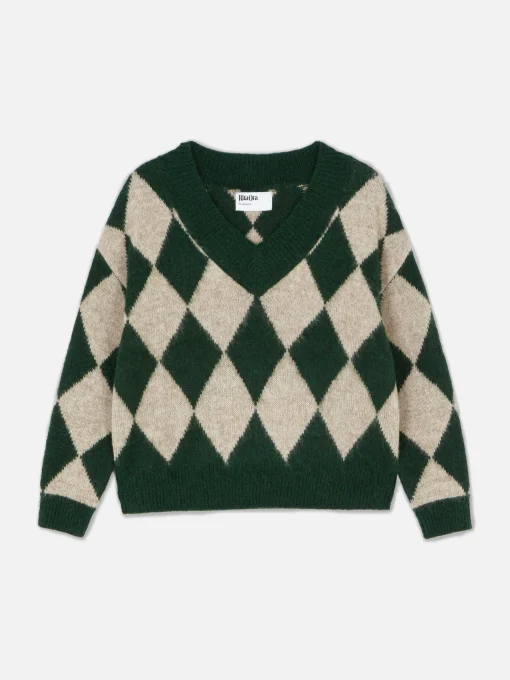 Rita Ora V-Neck Argyle Sweater