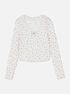 Rose Pointelle Long Sleeve Pajama Top