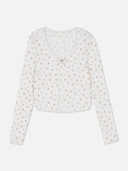 Rose Pointelle Long Sleeve Pajama Top