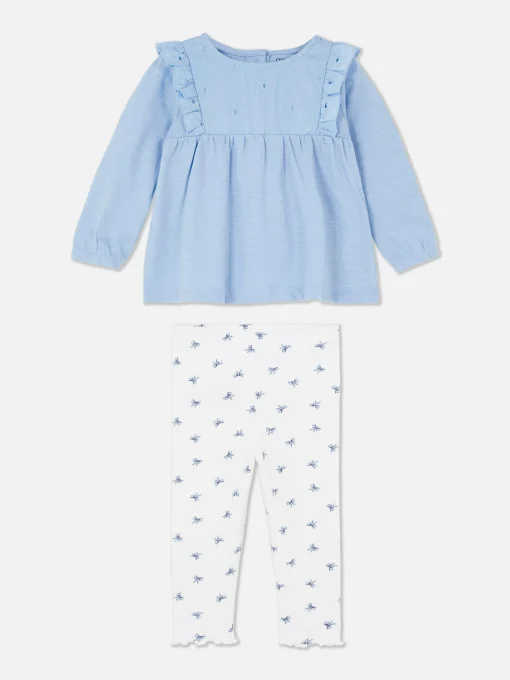 Ruffled Blouse And Leggings Set