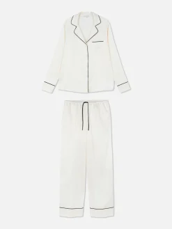 Satin Long Sleeve Shirt Pajama Set