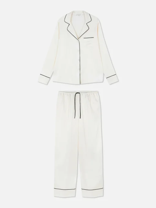 Satin Long Sleeve Shirt Pajama Set