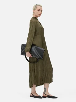 Satin Pleated Midi Dress