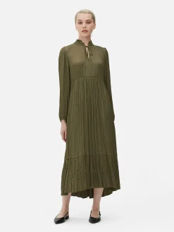 Satin Pleated Midi Dress