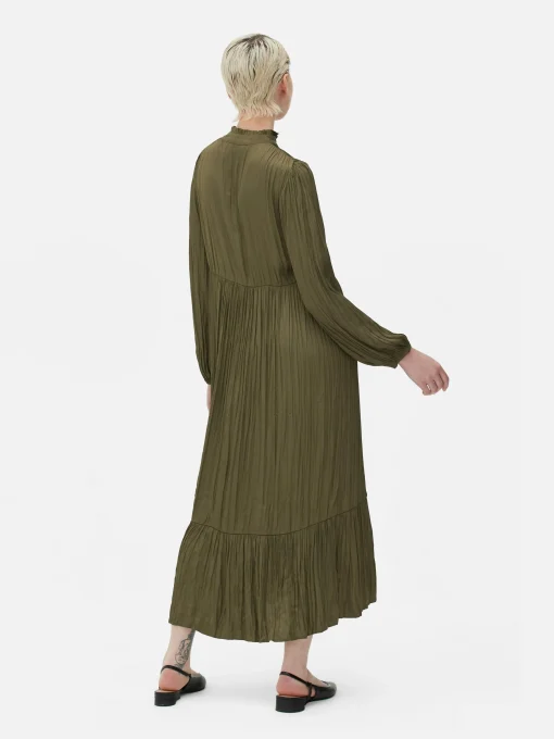 Satin Pleated Midi Dress