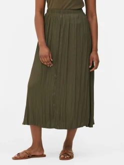 Satin Pleated Midi Skirt