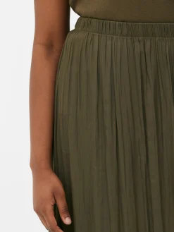 Satin Pleated Midi Skirt