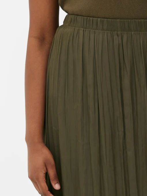 Satin Pleated Midi Skirt