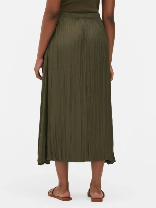 Satin Pleated Midi Skirt