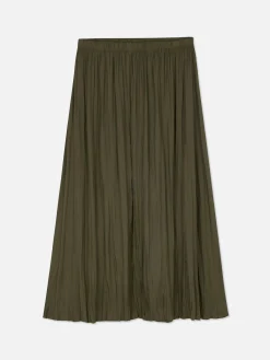 Satin Pleated Midi Skirt
