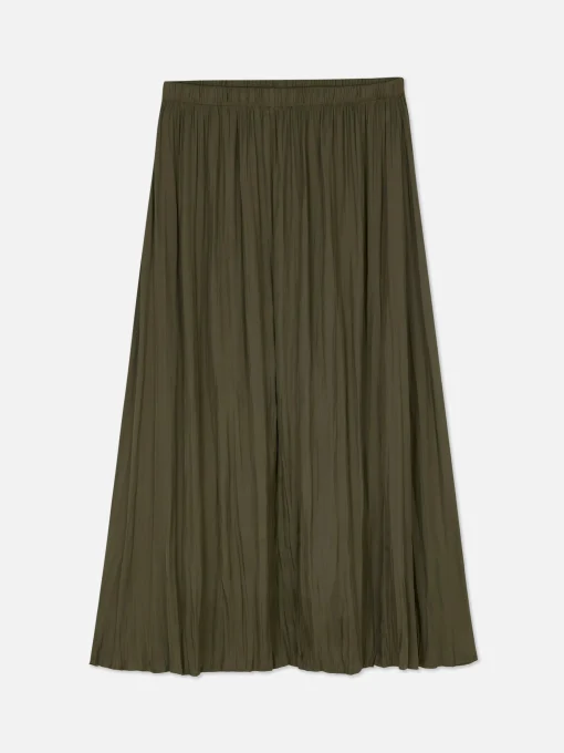 Satin Pleated Midi Skirt