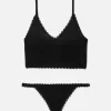 Seamless Pointelle Longline Bralette And Thong Set