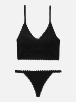 Seamless Pointelle Longline Bralette And Thong Set