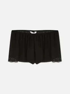 Sheer Mesh Lace Trim Pajama Shorts
