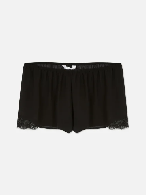 Sheer Mesh Lace Trim Pajama Shorts