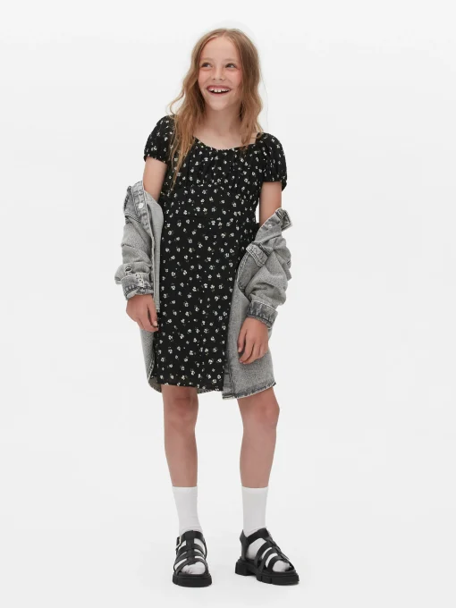 Shirred Floral Dress