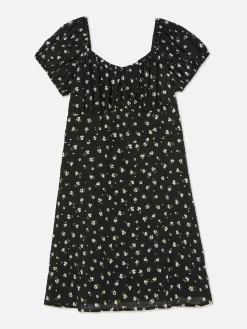 Shirred Floral Dress