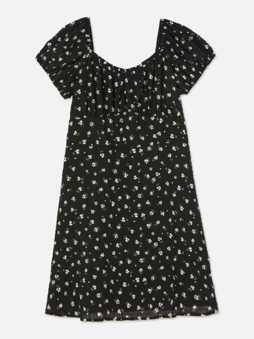 Shirred Floral Dress