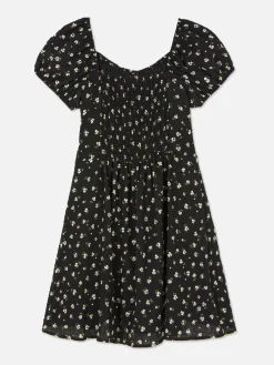 Shirred Floral Dress