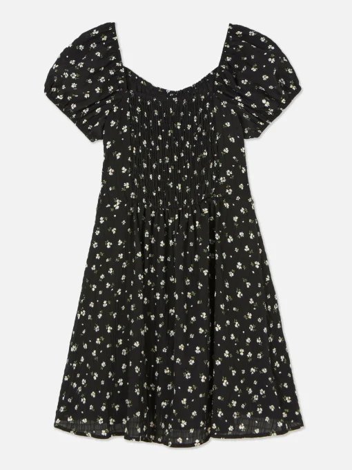Shirred Floral Dress
