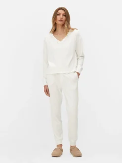 Slouchy V-Neck Long Sleeve Pajama Top