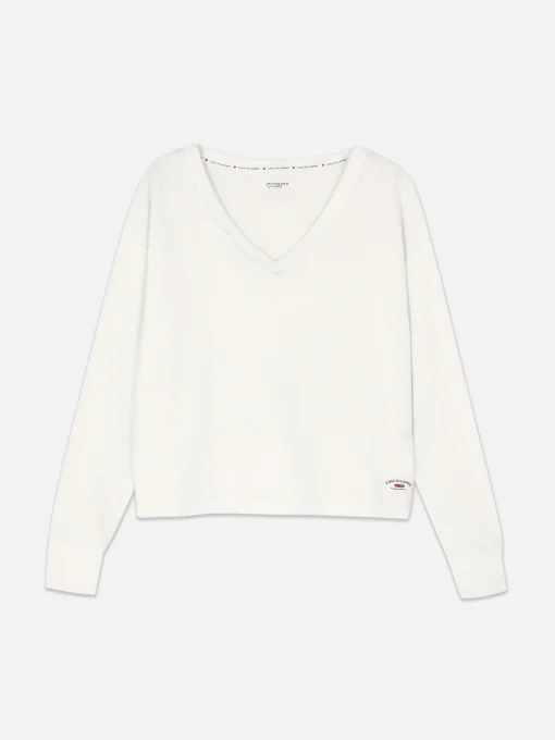 Slouchy V-Neck Long Sleeve Pajama Top
