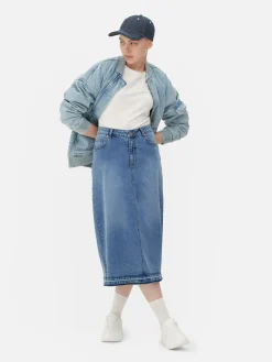 Stretch Denim Midi Skirt