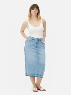 Stretch Denim Midi Skirt