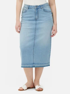 Stretch Denim Midi Skirt