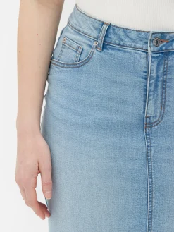 Stretch Denim Midi Skirt
