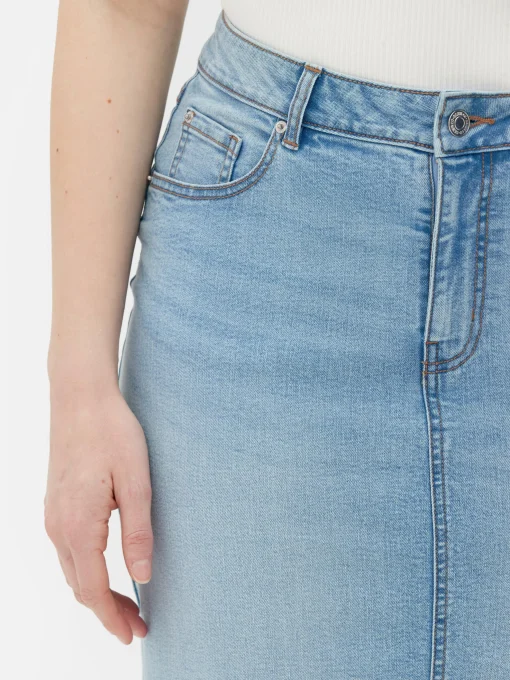 Stretch Denim Midi Skirt