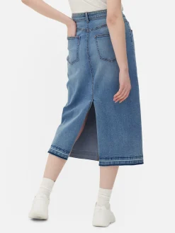 Stretch Denim Midi Skirt
