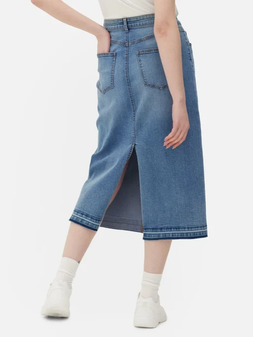 Stretch Denim Midi Skirt
