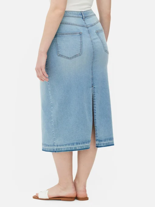 Stretch Denim Midi Skirt