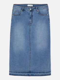 Stretch Denim Midi Skirt