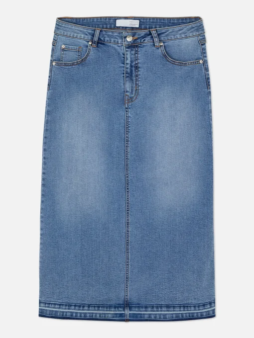 Stretch Denim Midi Skirt