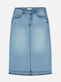 Stretch Denim Midi Skirt