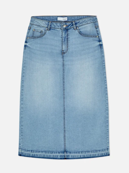 Stretch Denim Midi Skirt