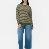 Striped Boat Neck Fine Knit Sweater