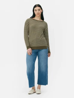 Striped Boat Neck Fine Knit Sweater