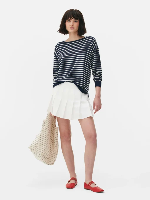 Striped Boat Neck Fine Knit Sweater