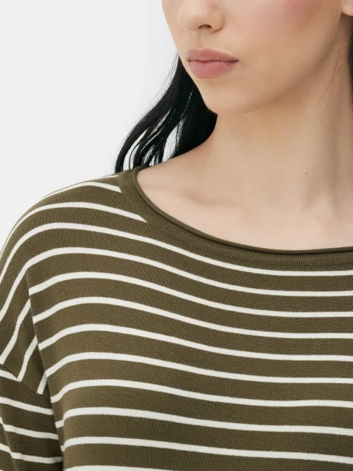 Striped Boat Neck Fine Knit Sweater